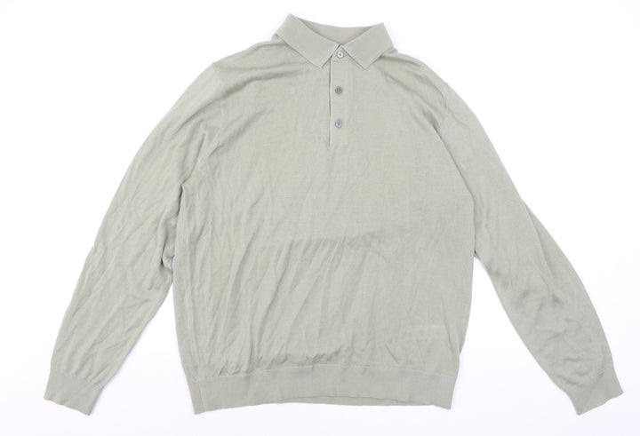Marks and Spencer Autograph Men's Green Merino Wool L Collared Henley Jumper