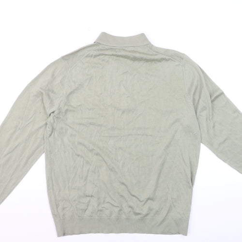 Marks and Spencer Autograph Men's Green Merino Wool L Collared Henley Jumper