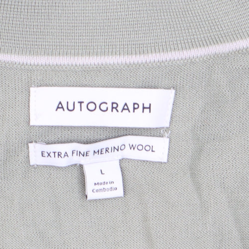 Marks and Spencer Autograph Men's Green Merino Wool L Collared Henley Jumper