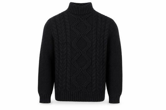 Front view of Next Men's Black Cable-Knit High Neck Jumper, size L