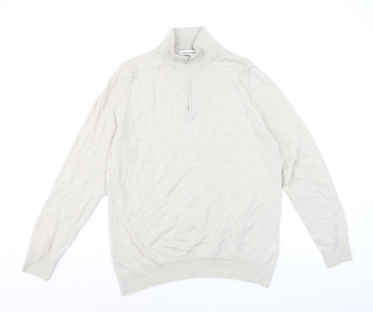 Marks and Spencer Men Beige Merino Wool 1/4 Zip Jumper L Regular
