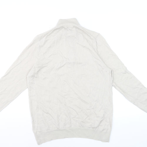 Marks and Spencer Men Beige Merino Wool 1/4 Zip Jumper L Regular