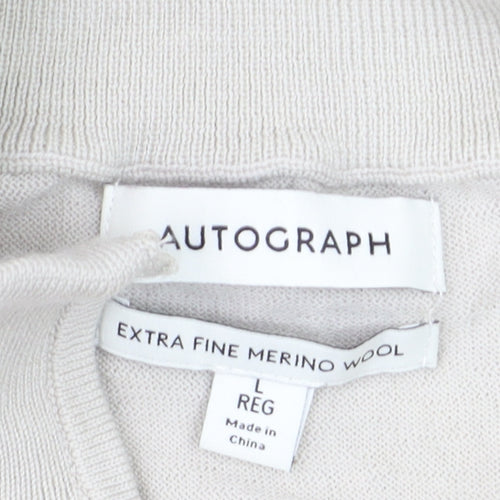 Marks and Spencer Men Beige Merino Wool 1/4 Zip Jumper L Regular