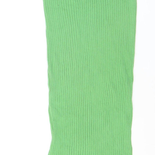Glamorous Care Women’s Green Ribbed Cotton Knit Midi Skirt Size 10