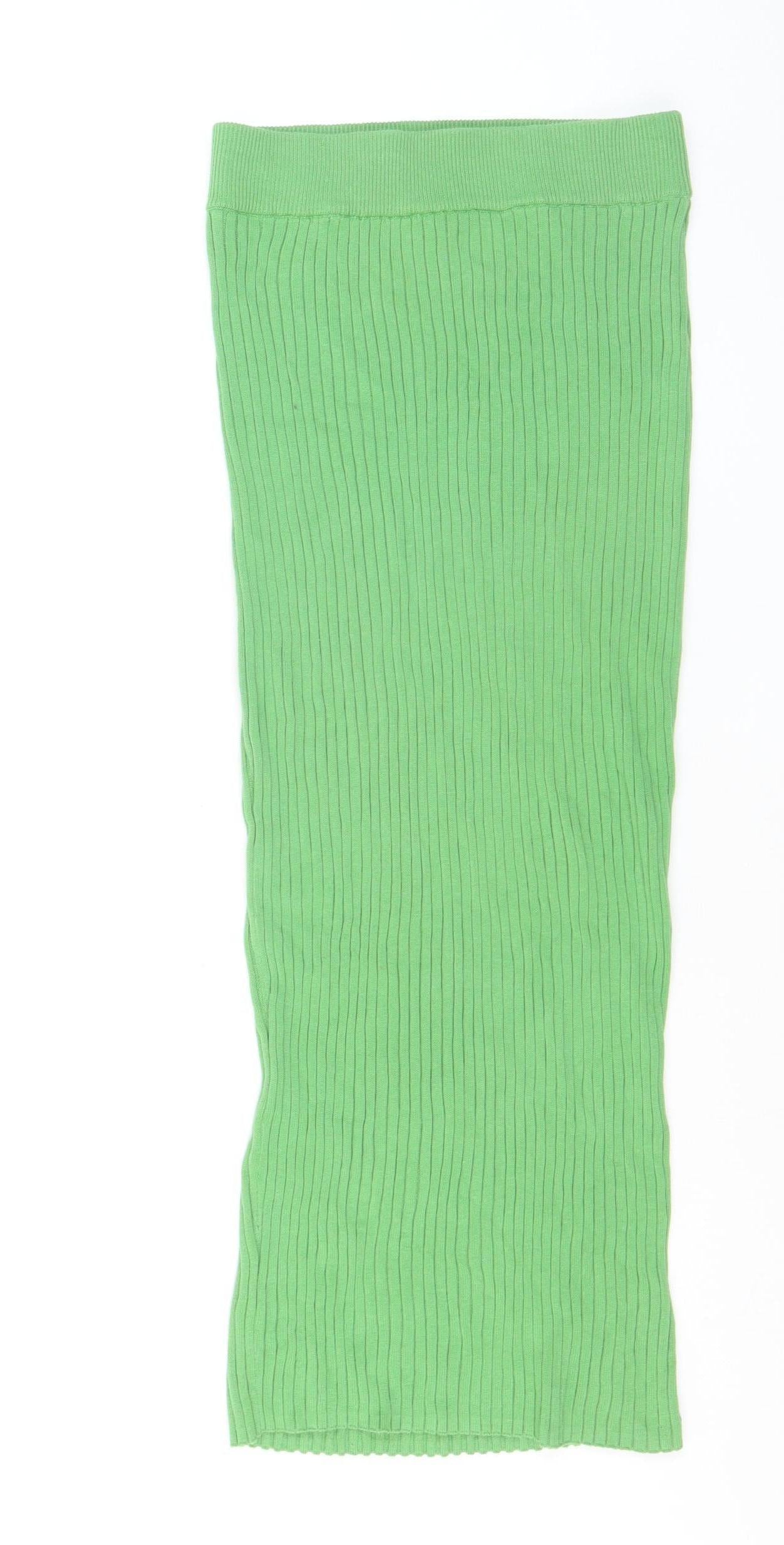 Glamorous Care Women’s Green Ribbed Cotton Knit Midi Skirt Size 10