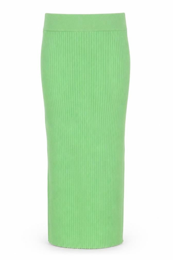 Glamorous Care Women’s Green Ribbed Cotton Knit Midi Skirt Size 10