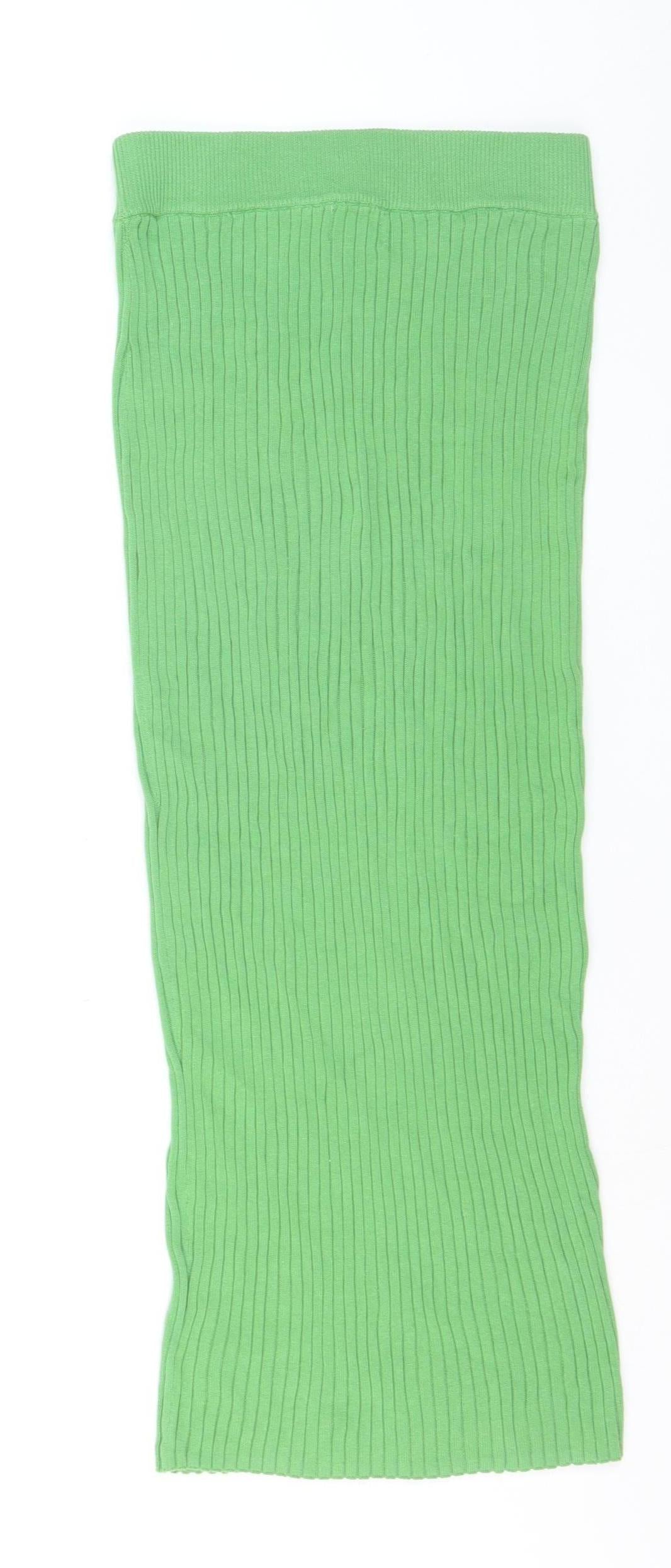 Glamorous Care Women’s Green Ribbed Cotton Knit Midi Skirt Size 10