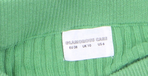 Glamorous Care Women’s Green Ribbed Cotton Knit Midi Skirt Size 10