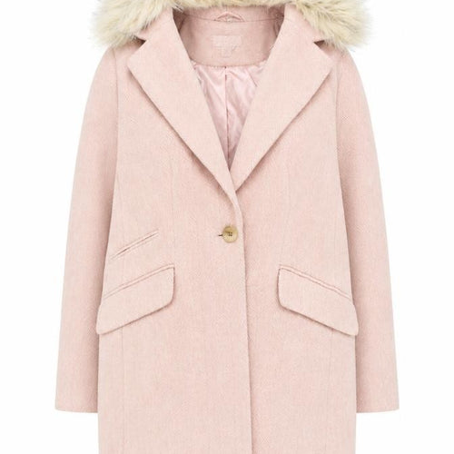 Topshop Women Pink Faux Fur Hooded Mid-Length Wool Blend Coat Size 12
