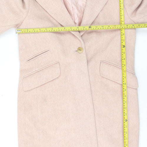 Topshop Women Pink Faux Fur Hooded Mid-Length Wool Blend Coat Size 12