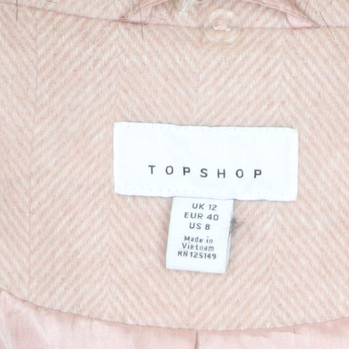 Topshop Women Pink Faux Fur Hooded Mid-Length Wool Blend Coat Size 12