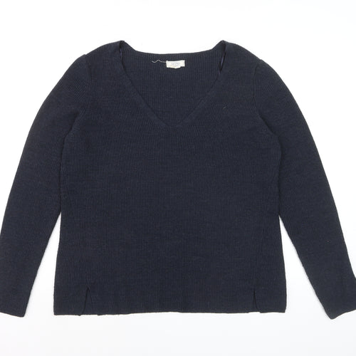 FatFace Women's Blue V-Neck Cotton Blend Jumper Size 10