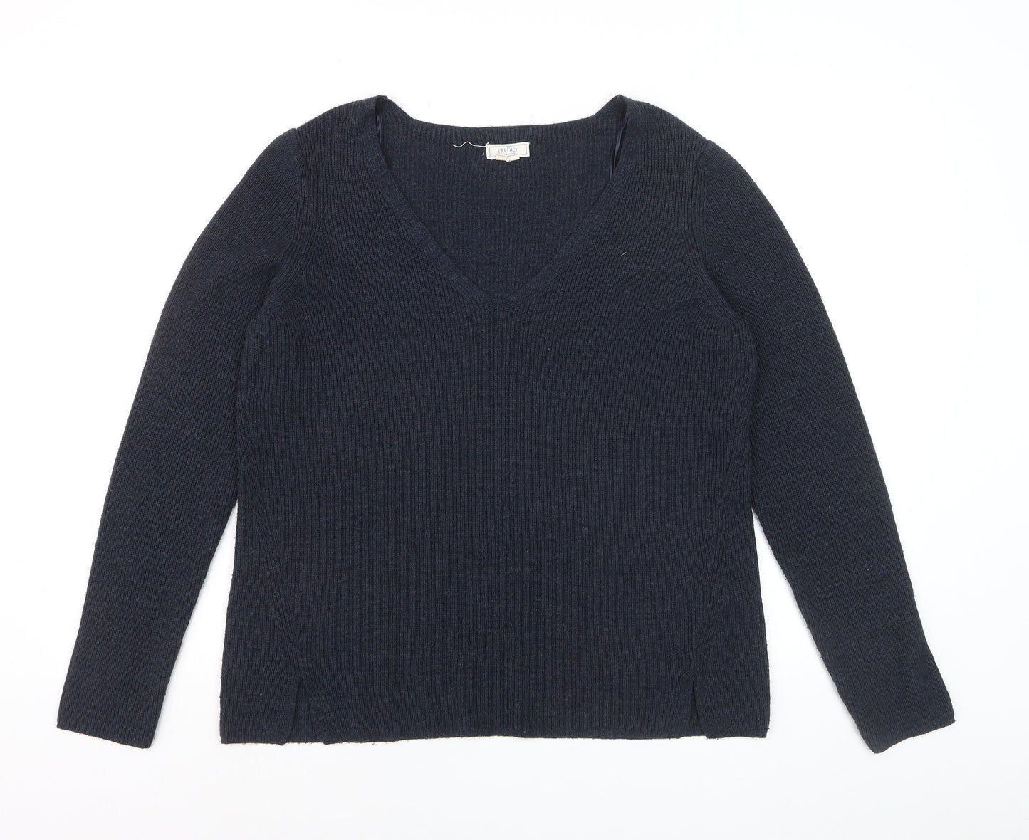FatFace Women's Blue V-Neck Cotton Blend Jumper Size 10
