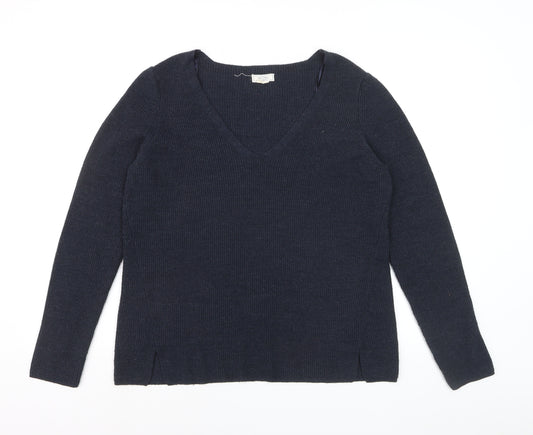 FatFace Women's Blue V-Neck Cotton Blend Jumper Size 10