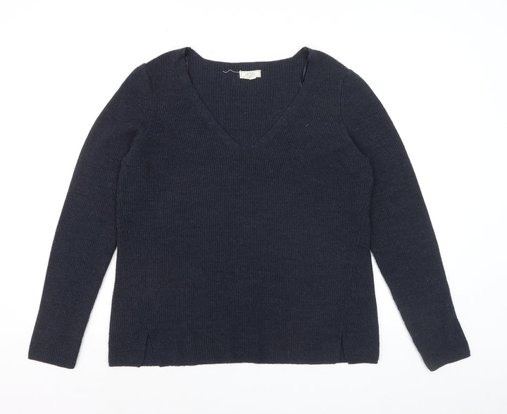 FatFace Women's Blue V-Neck Cotton Blend Jumper Size 10