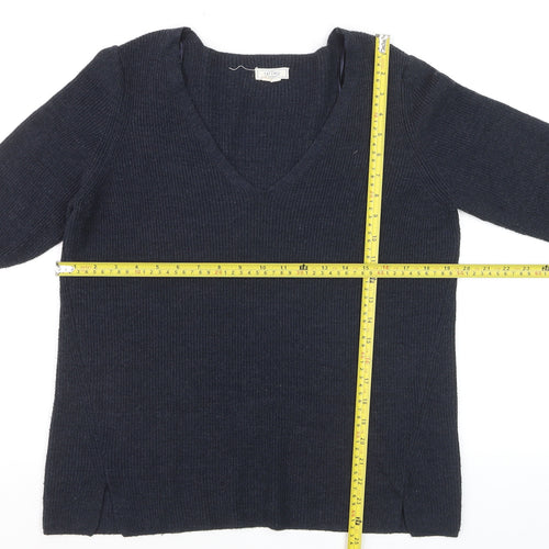 FatFace Women's Blue V-Neck Cotton Blend Jumper Size 10