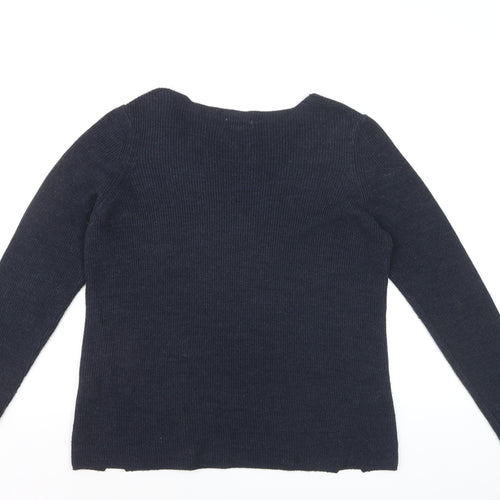 FatFace Women's Blue V-Neck Cotton Blend Jumper Size 10