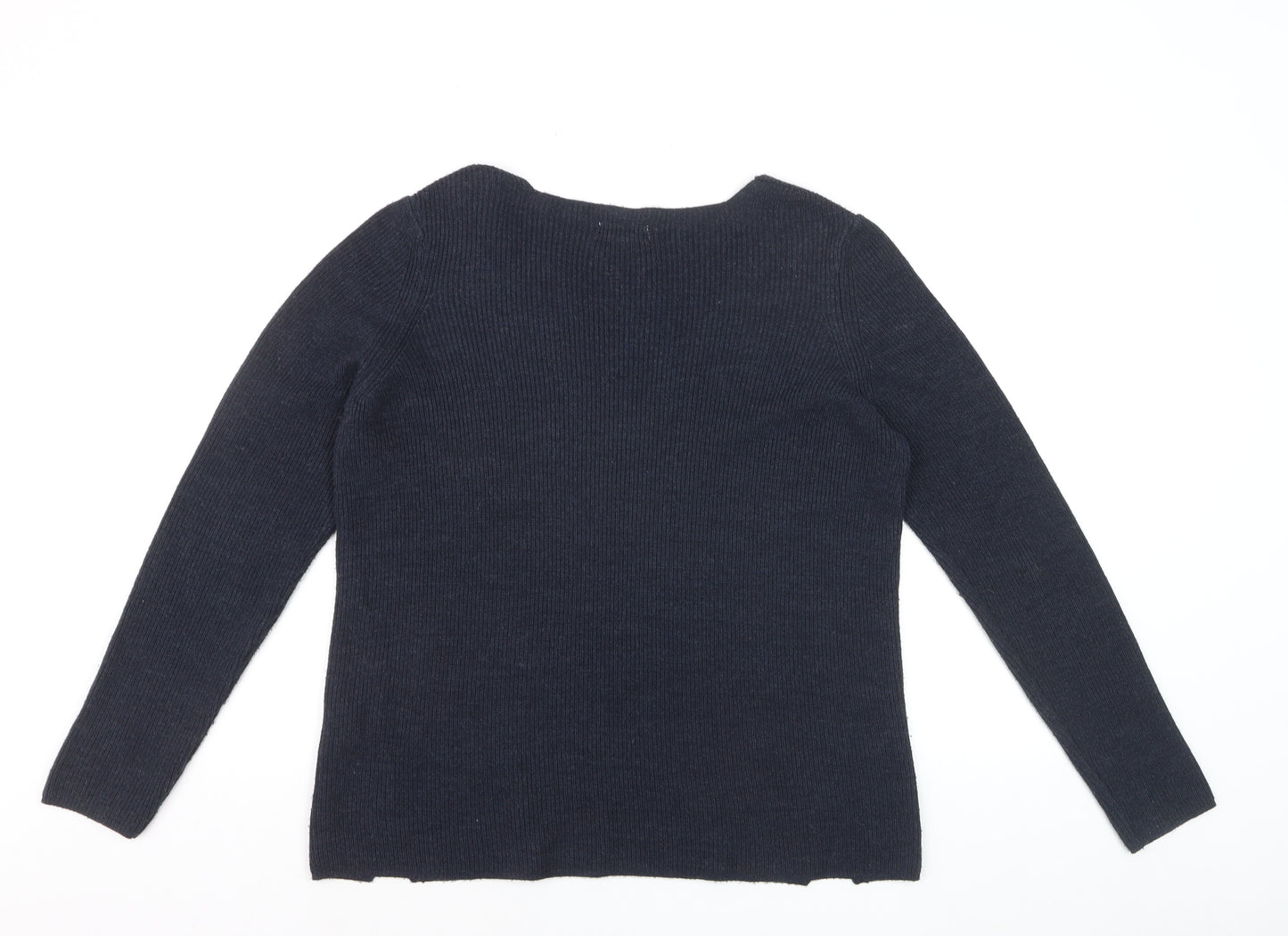 FatFace Women's Blue V-Neck Cotton Blend Jumper Size 10