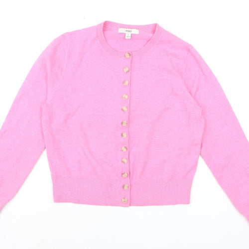 Marks and Spencer Women's Pink Crew Neck Button Cardigan M