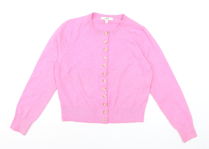 Marks and Spencer Women's Pink Crew Neck Button Cardigan M