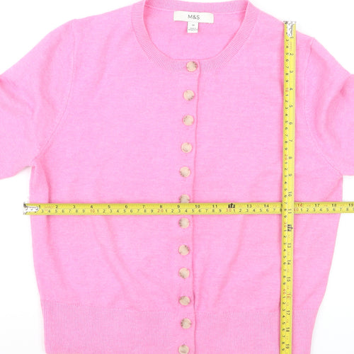 Marks and Spencer Women's Pink Crew Neck Button Cardigan M