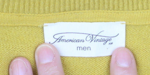 American Vintage Men Yellow Wool Cashmere Crew Neck Pullover 2XL