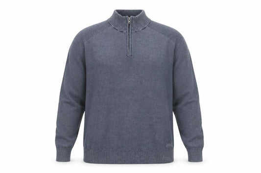 Front view of Maine New England Men's Blue Cotton 1/4 Zip Jumper, size L