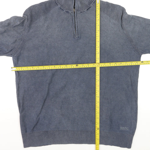 Maine New England Men's Blue Cotton 1/4 Zip Jumper Size L