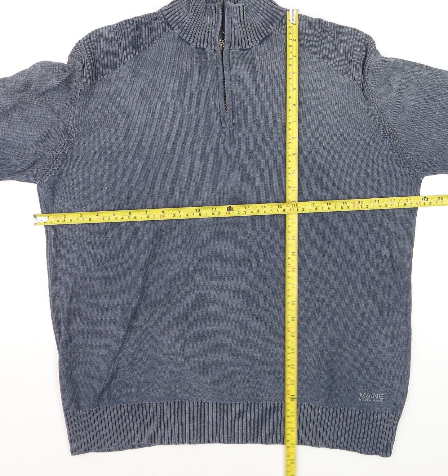Maine New England Men's Blue Cotton 1/4 Zip Jumper Size L
