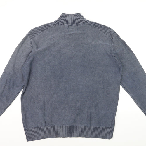 Maine New England Men's Blue Cotton 1/4 Zip Jumper Size L