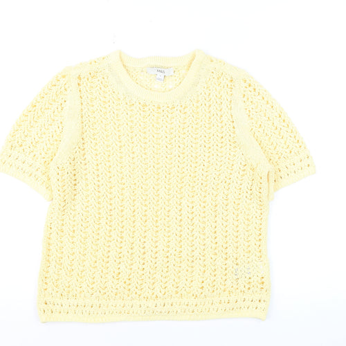 Marks and Spencer Women's Yellow Open-Knit Cotton Jumper M