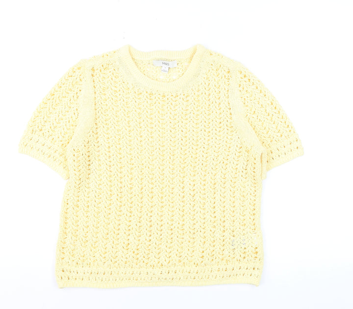 Marks and Spencer Women's Yellow Open-Knit Cotton Jumper M
