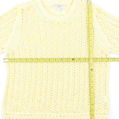 Marks and Spencer Women's Yellow Open-Knit Cotton Jumper M