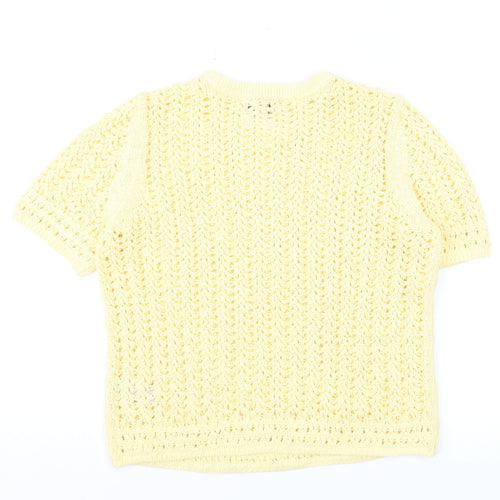 Marks and Spencer Women's Yellow Open-Knit Cotton Jumper M