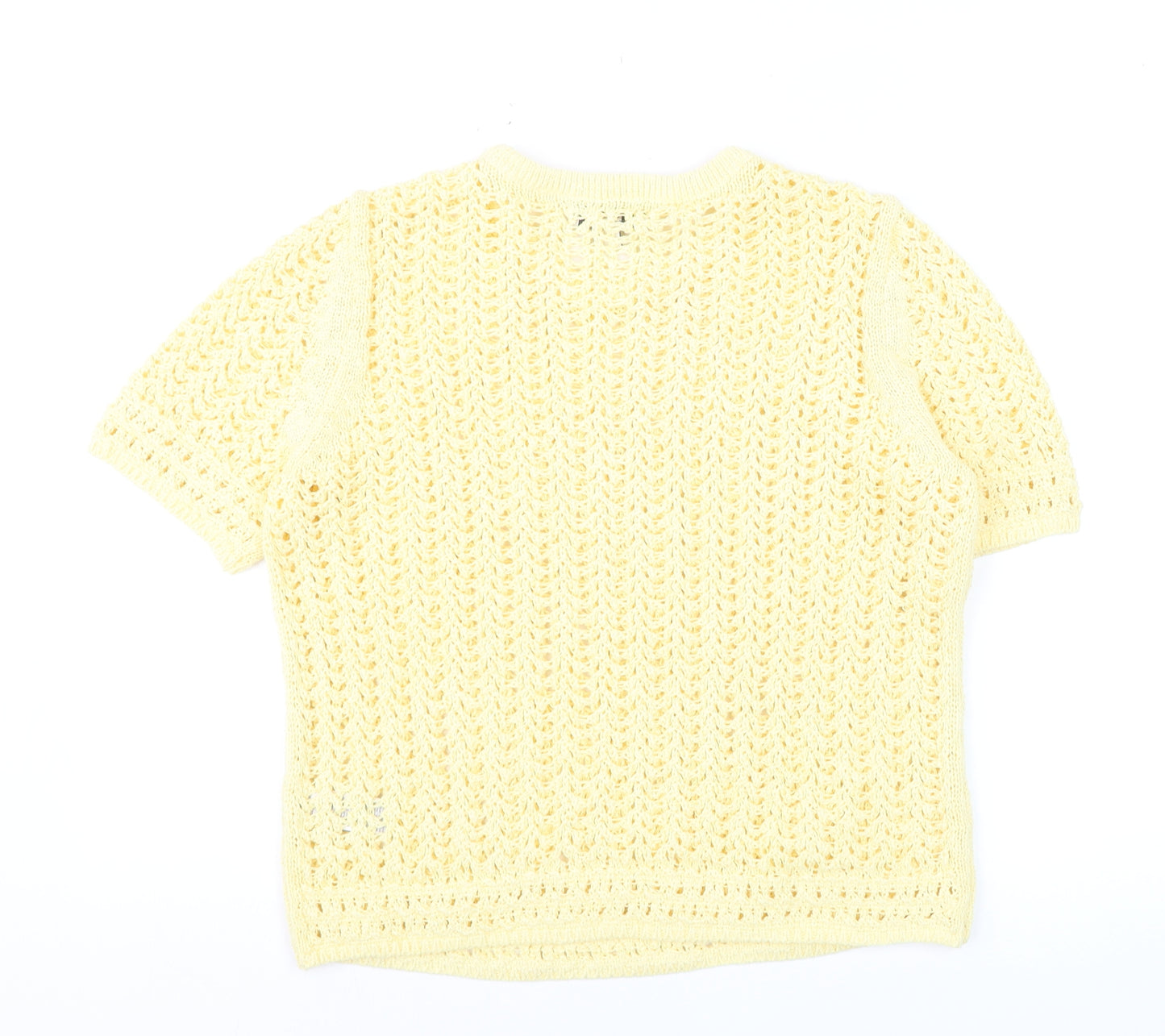 Marks and Spencer Women's Yellow Open-Knit Cotton Jumper M