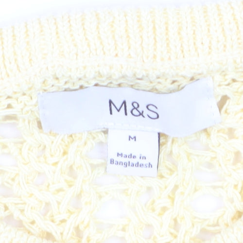 Marks and Spencer Women's Yellow Open-Knit Cotton Jumper M