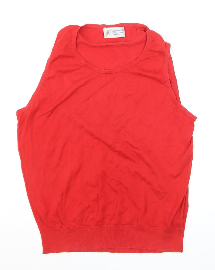 Austin Reed Women Red Cotton Sleeveless Vest Jumper L