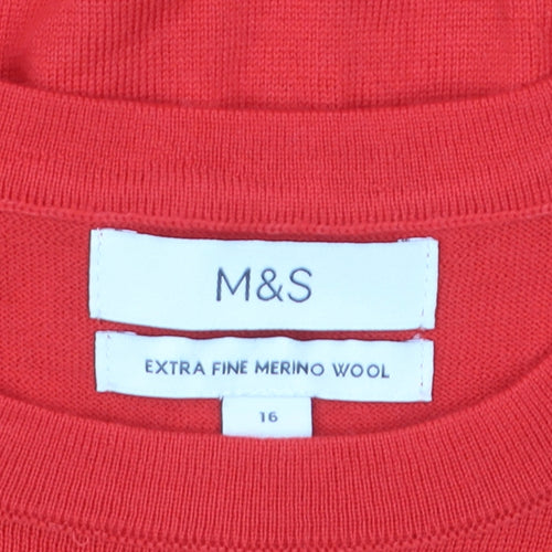 Marks and Spencer Women Red Size 16 Merino Wool Crew Neck Jumper