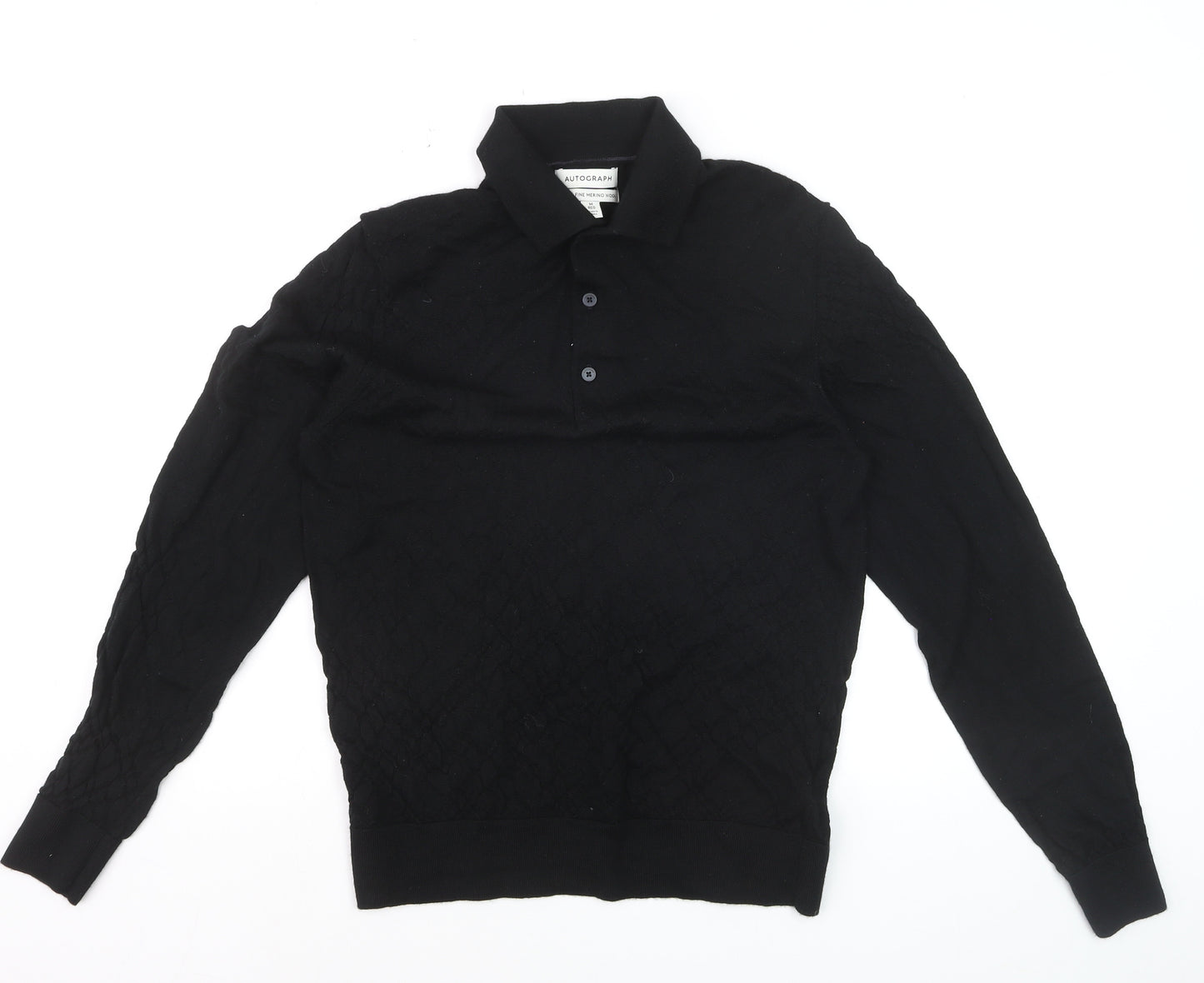 Marks and Spencer Men’s Black Merino Wool Collared Pullover Jumper M