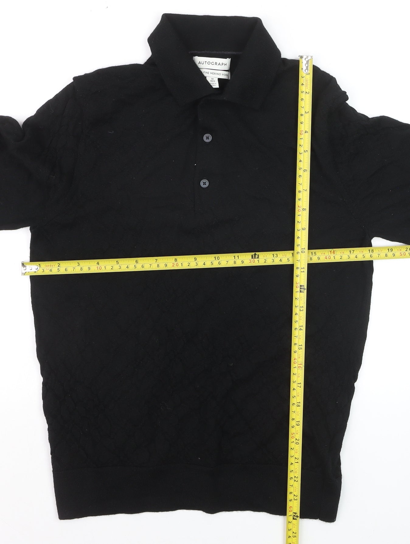 Marks and Spencer Men’s Black Merino Wool Collared Pullover Jumper M