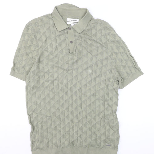 Marks and Spencer Mens Green Cotton Polo Jumper M Regular