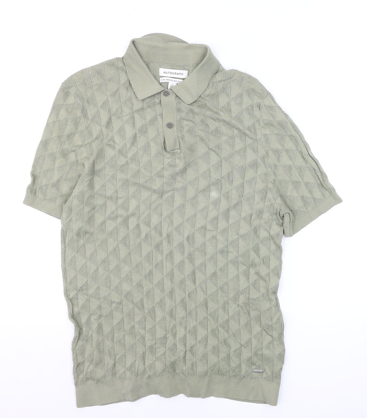 Marks and Spencer Mens Green Cotton Polo Jumper M Regular