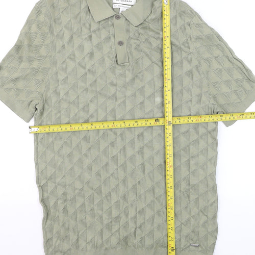 Marks and Spencer Mens Green Cotton Polo Jumper M Regular
