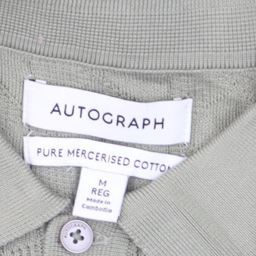 Marks and Spencer Mens Green Cotton Polo Jumper M Regular