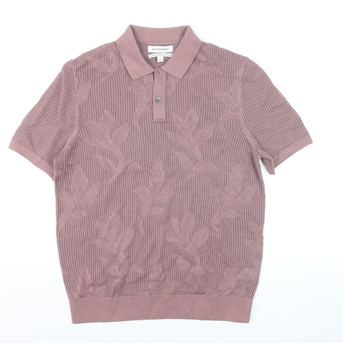 Marks and Spencer Men’s Pink Knit Cotton Collared Short Sleeve Jumper M