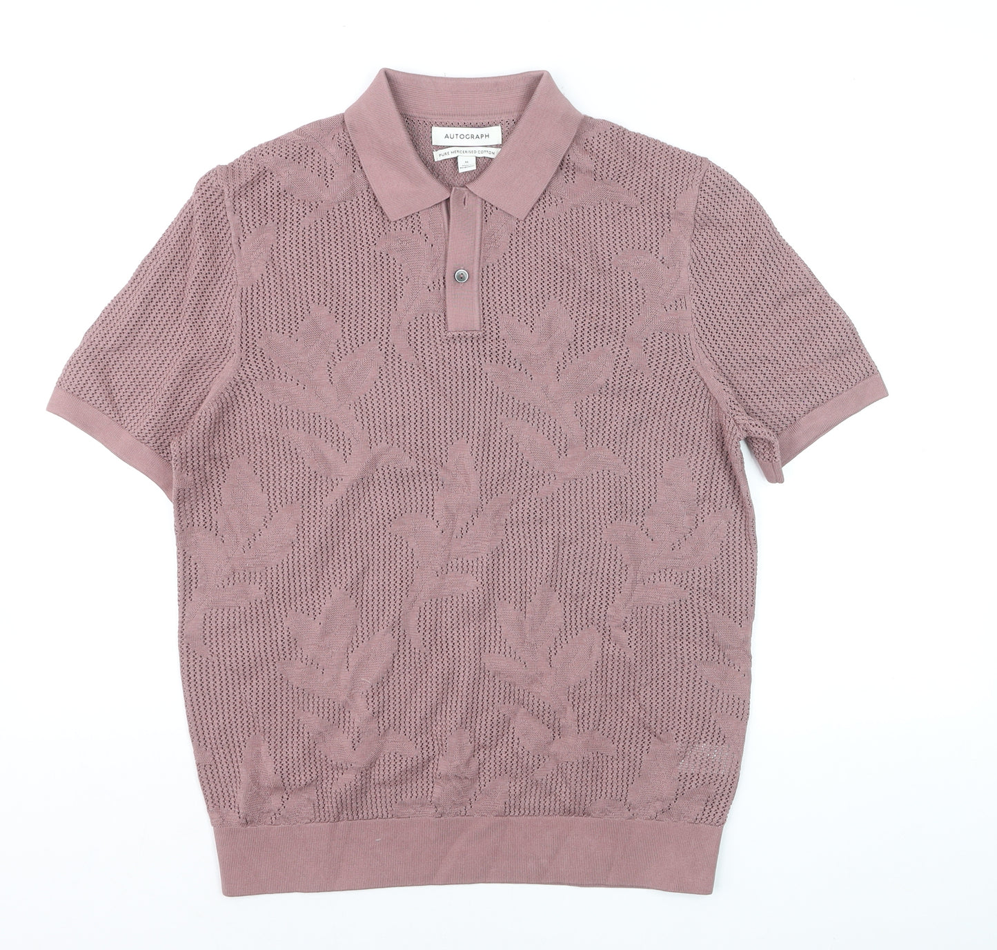 Marks and Spencer Men’s Pink Knit Cotton Collared Short Sleeve Jumper M