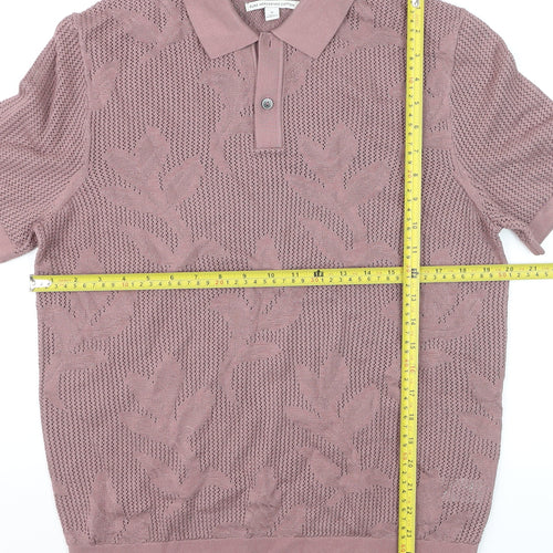 Marks and Spencer Men’s Pink Knit Cotton Collared Short Sleeve Jumper M