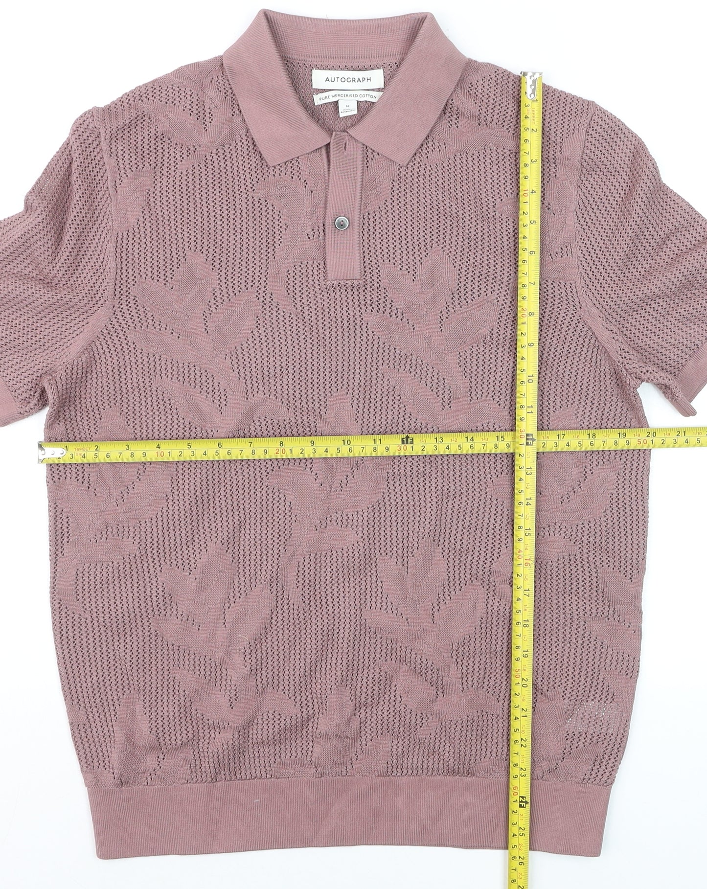 Marks and Spencer Men’s Pink Knit Cotton Collared Short Sleeve Jumper M