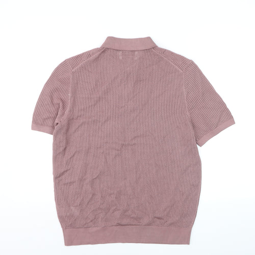 Marks and Spencer Men’s Pink Knit Cotton Collared Short Sleeve Jumper M