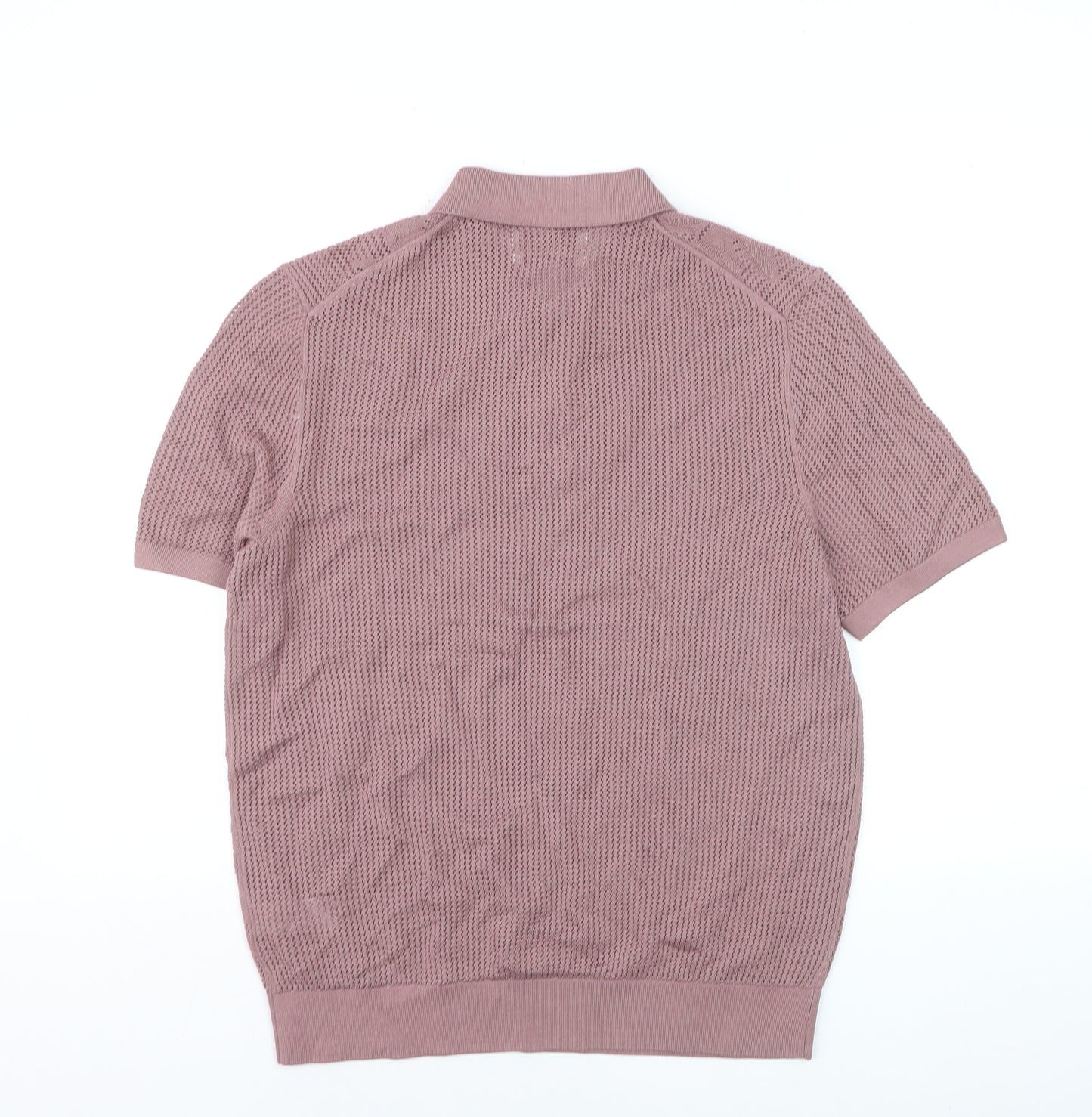 Marks and Spencer Men’s Pink Knit Cotton Collared Short Sleeve Jumper M